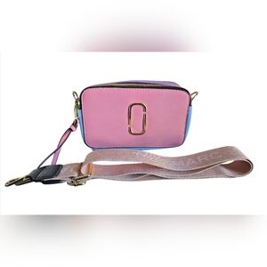 Marc Jacobs Pink and Blue Pastel Snapshot Crossbody Bag with Gold Accents